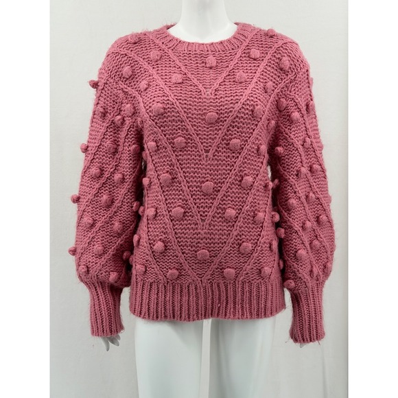 C/MEO Collective Sweaters - C/Meo Collective Sweater Women XS Pink Trade Places Pom 3D Chunky Knit Fall Boho